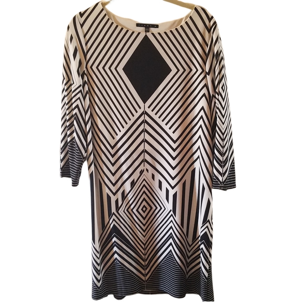 Tiana B Black and White Geometric Pattern Dress Size Large NWOT